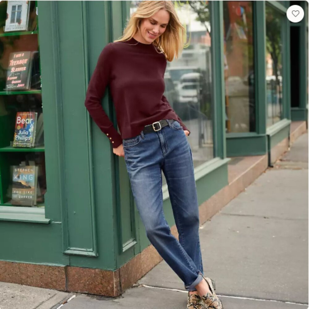 Land's End Mid Rise Boyfriend Jeans in Indigo Tide Blue Sz 14